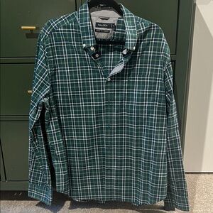 Nautica Men's Blue and White Checkered Shirt